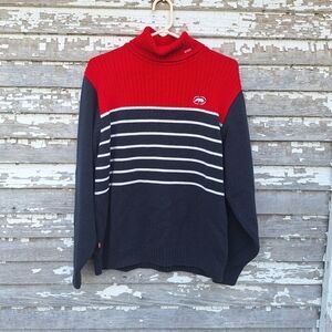 Ecko Unltd Vintage Mens Turtleneck Sweater Red White Blue Size Medium